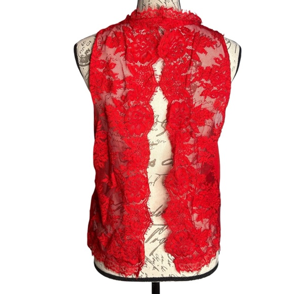 Free People Sleeveless Blouse Red Lace Open Back Women’s Size Medium - Picture 4 of 8